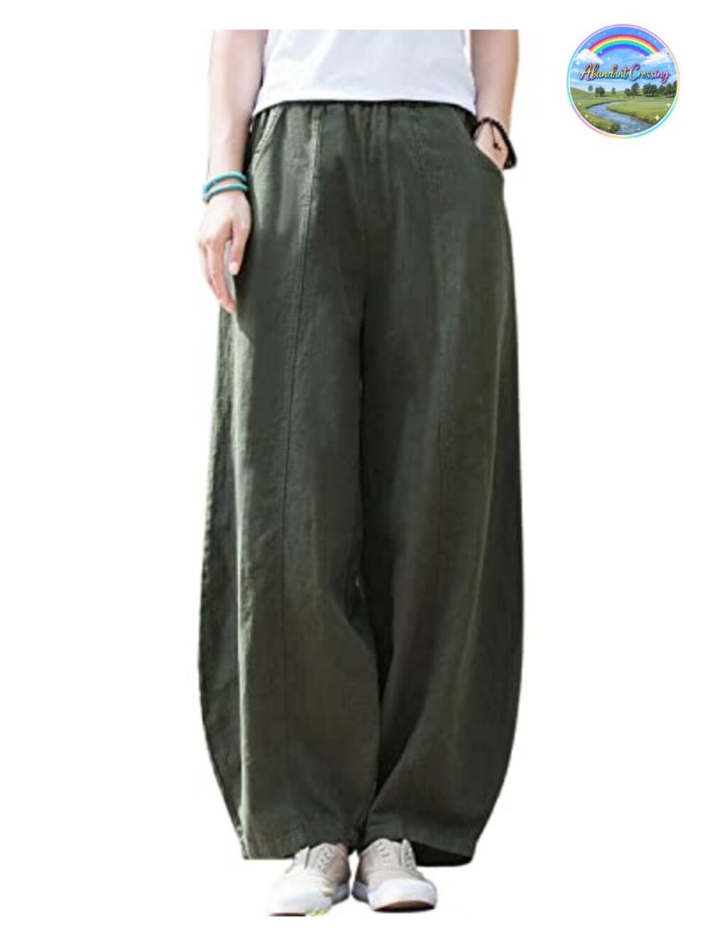 IXIMO Women's Casual Linen Blend Wide Leg Pants Elastic Waist